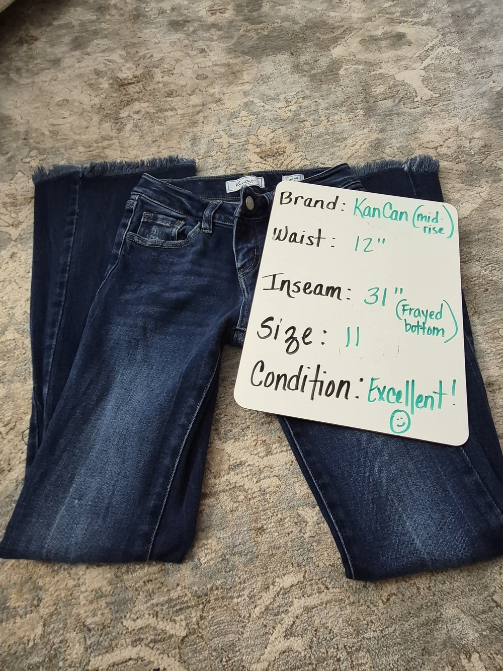 KanCan Dark Blue Flare Women's Jeans with Frayed Hem